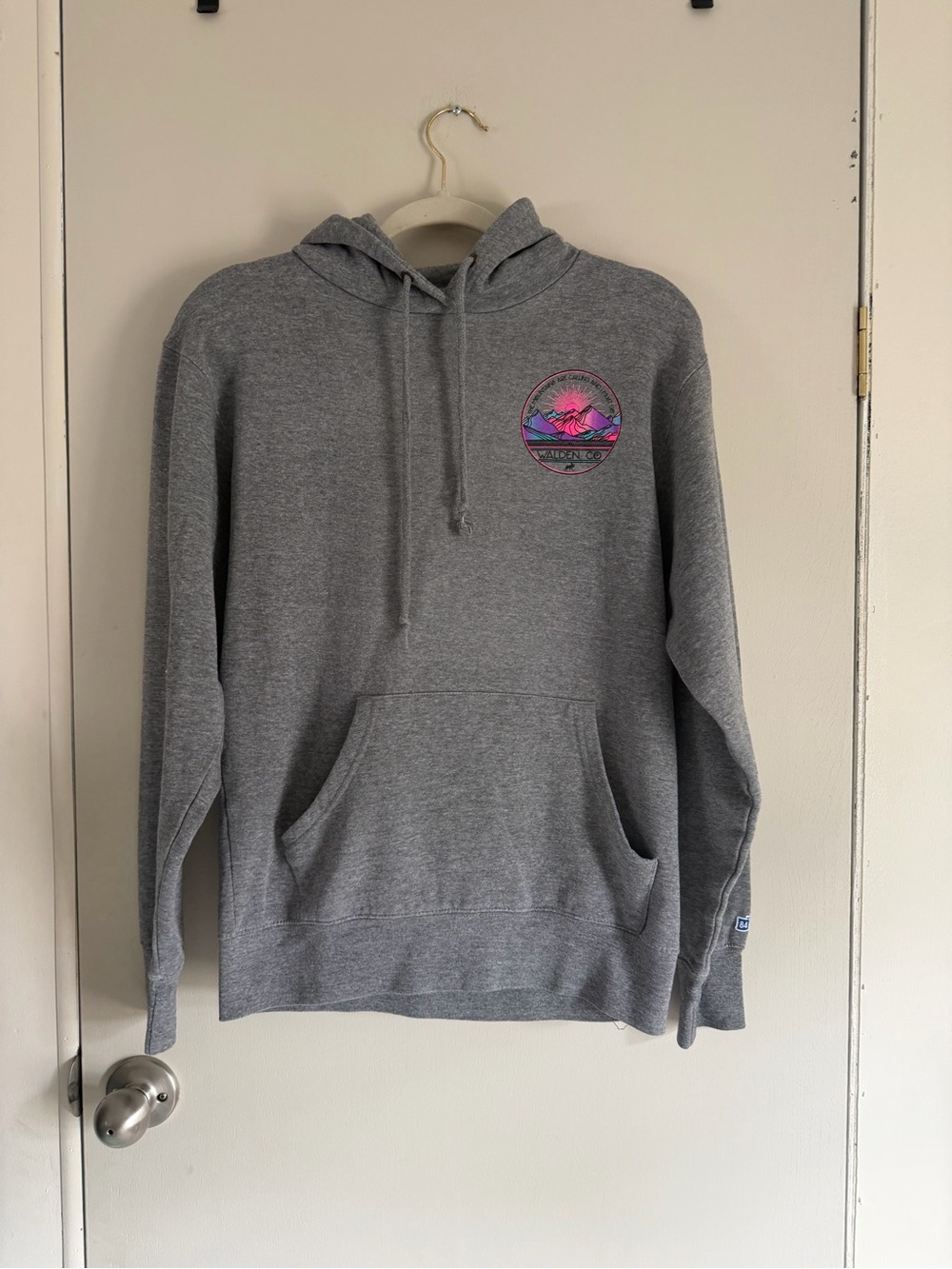 Blue 84 Gray Crewneck Hoodie with Pink & Purple Mountain Patch